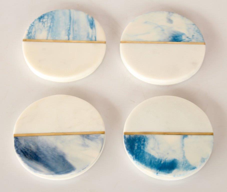 Set Of 4 Marble & Blue Coasters